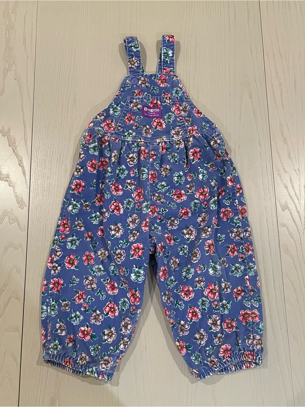 Vintage OshKosh B'gosh Vestbak Blue Floral Corduroy Overalls 3T Made in USA Rare